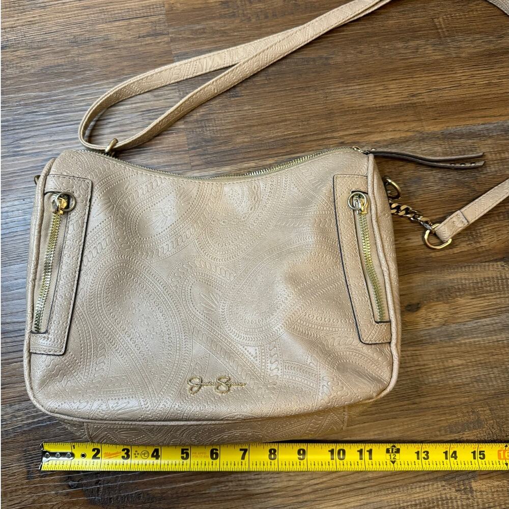 Jessica Simpson tan crossbody Faux leather purse textured design - Picture 3 of 13